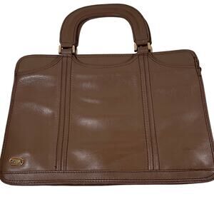 Vintage Phillipe Leather Handbag Tan Taupe 3 Interior Compartments Logo Lining